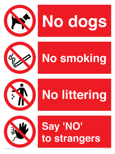 Playground Sign - No dogs, No smoking, No littering, Say 'NO' to strangers